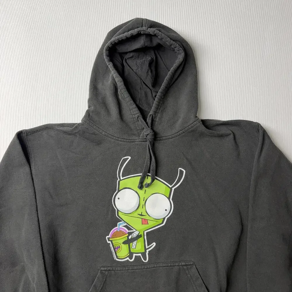 Invader Zim GIR Hoodie Mens Large Black Fleece Pullover Kangaroo Pocket Graphic